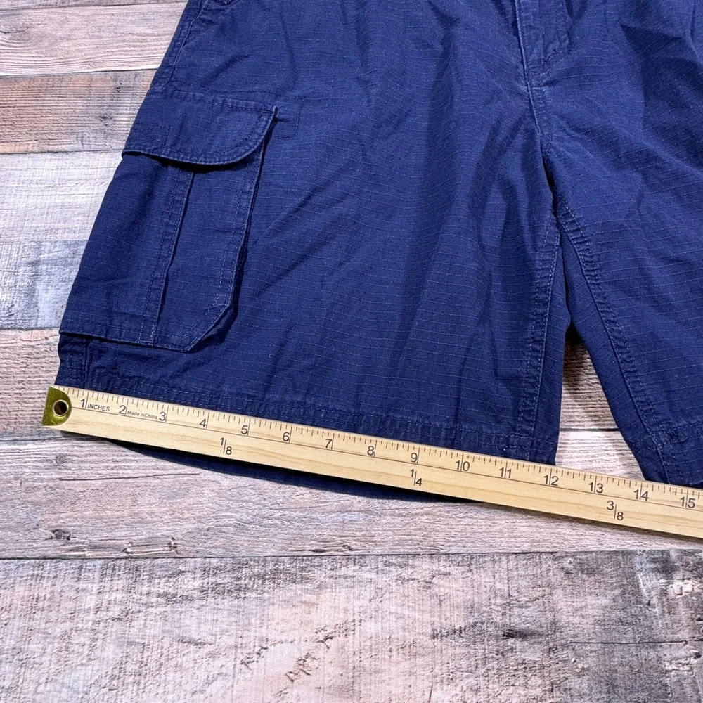 Outdoor Life Mens Cargo Shorts Navy Blue Size Large Ripstop Cotton Elastic Waist